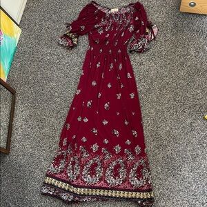 Elegant Burgundy Floral Maxi Dress